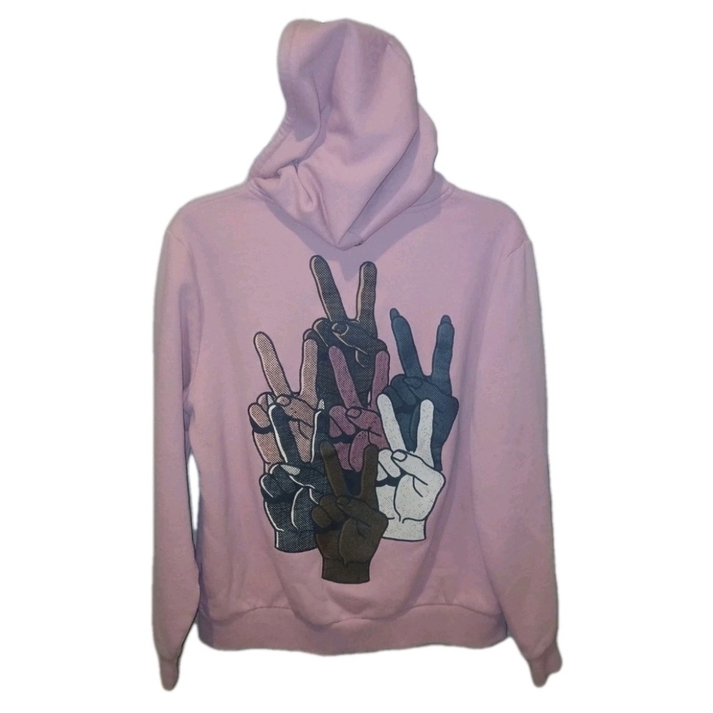Graphic Pink Peace Sign Hoodie Positive Hoodie Women's Size: Small Hipster - Picture 2 of 8